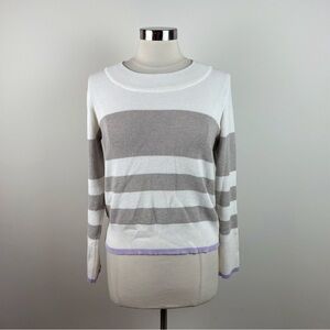 Cyrus White Brown Purple Stripe Knit Long Sleeve Sweater Women Large
